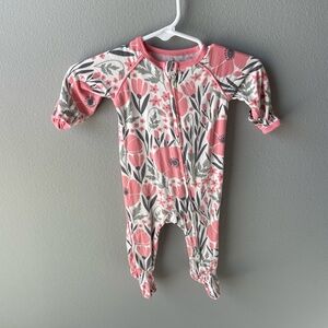 Sweet Bamboo Pink Floral Bamboo Footie Zippy Sleeper - Mittens and Gripper Feet